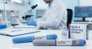 GLP-1 receptor agonist medications including semaglutide and tirzepatide used for weight loss in women
